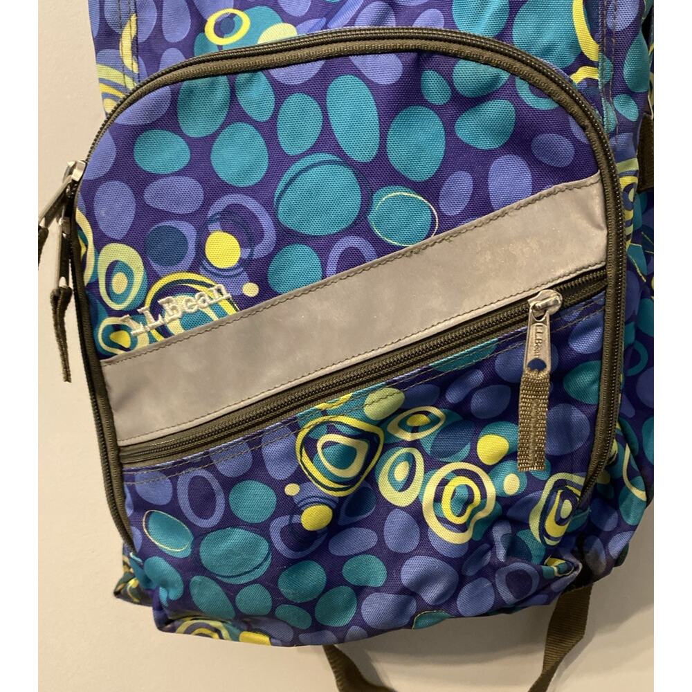 L.L. Bean Backpack Daypack Book Bag Reflective Camping Hiking School Blue Purple - Picture 4 of 9
